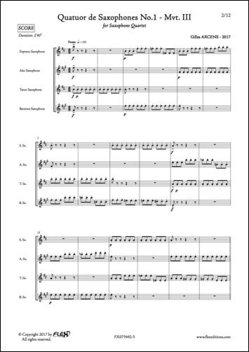 Quatuor de Saxophones No. 1 - Mvt. III - G. ARCENS - <font color=#666666>Saxophone Quartet</font>