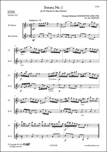 Sonate No. 1 - G. B. SAMMARTINI - <font color=#666666>Duo Clarinette et Clarinette Basse</font>