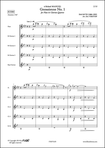 Gnossienne No. 1 - E. SATIE - <font color=#666666>Flûte et Quatuor de Clarinettes</font>