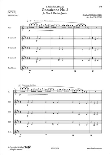 Gnossienne No. 2 - E. SATIE - <font color=#666666>Flûte et Quatuor de Clarinettes</font>