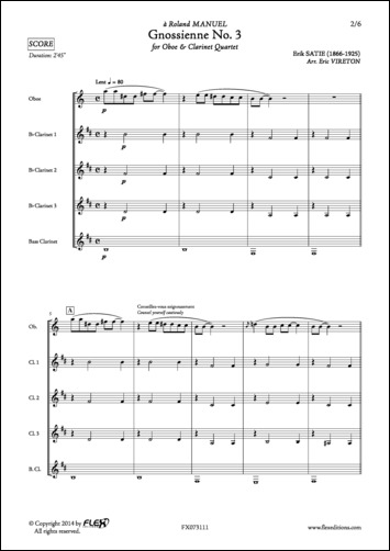 Gnossienne No. 3 - E. SATIE - <font color=#666666>Oboe and Clarinet Quartet</font>