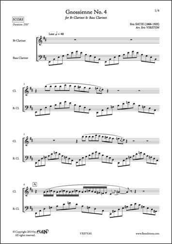 Gnossienne No. 4 - E. SATIE - <font color=#666666>Clarinet and Bass Clarinet Duet</font>