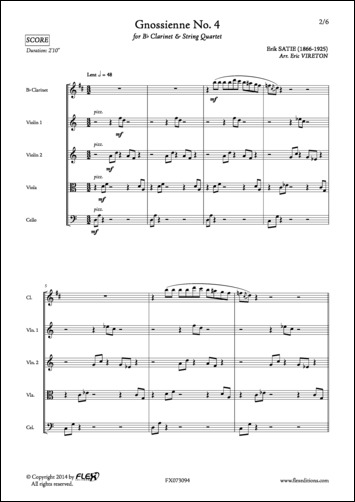 Gnossienne No. 4 - E. SATIE - <font color=#666666>Clarinet and String Quartet</font>