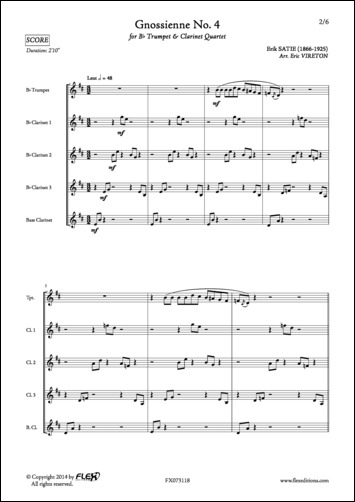 Gnossienne No. 4 - E. SATIE - <font color=#666666>Trompette et Quatuor de Clarinettes</font>