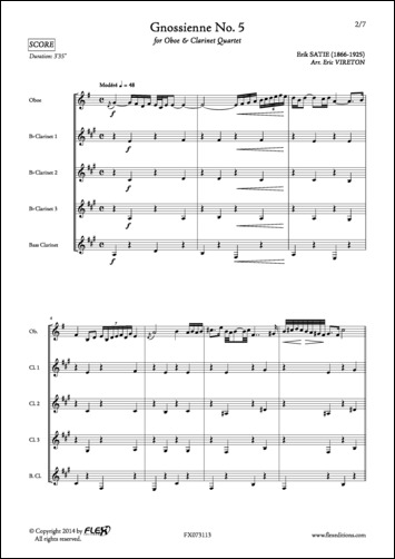 Gnossienne No. 5 - E. SATIE - <font color=#666666>Oboe and Clarinet Quartet</font>