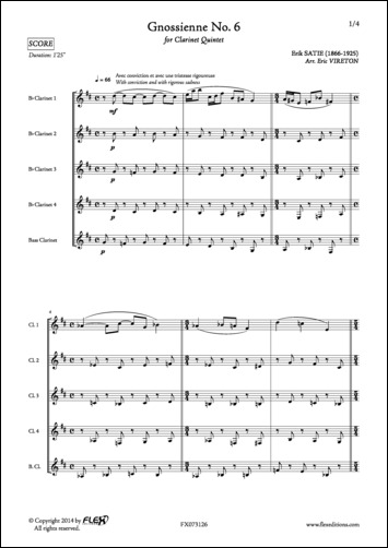 Gnossienne No. 6 - E. SATIE - <font color=#666666>Clarinet Quintet</font>