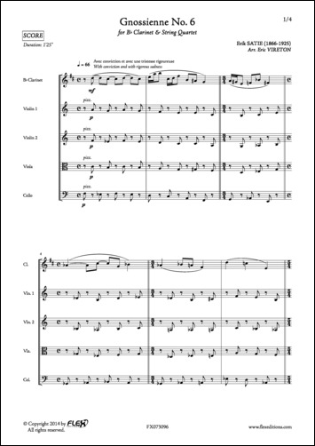 Gnossienne No. 6 - E. SATIE - <font color=#666666>Clarinet and String Quartet</font>