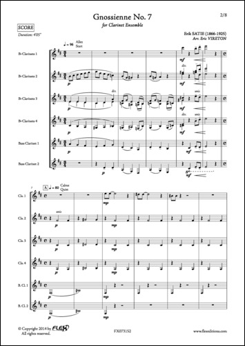 Gnossienne No. 7 - E. SATIE - <font color=#666666>Clarinet Ensemble</font>