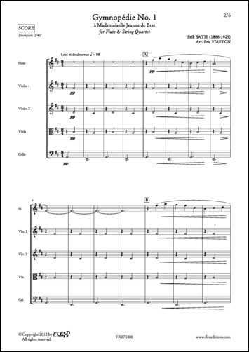 Gymnopedie No. 1 - E. SATIE - <font color=#666666>Flute and String Quartet</font>