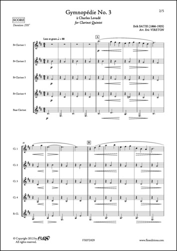 Gymnopedie No. 3 - E. SATIE - <font color=#666666>Clarinet Quintet</font>