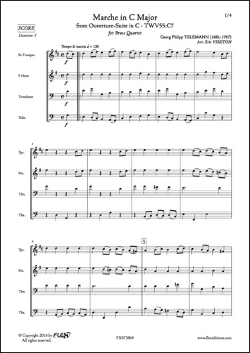Marche in C Major from Ouverture Suite in C - TWV55:C7 - G. P. TELEMANN - <font color=#666666>Brass Quartet</font>