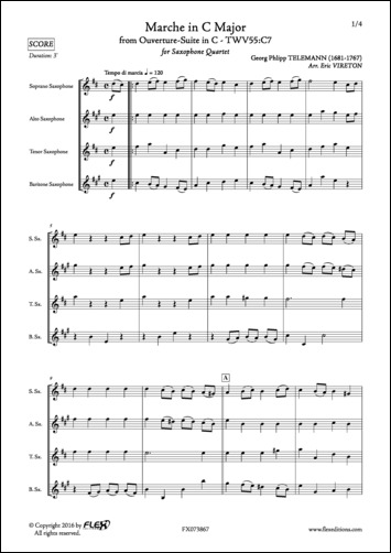 Marche in C Major from Ouverture Suite in C - TWV55:C7 - G. P. TELEMANN - <font color=#666666>Saxophone Quartet</font>