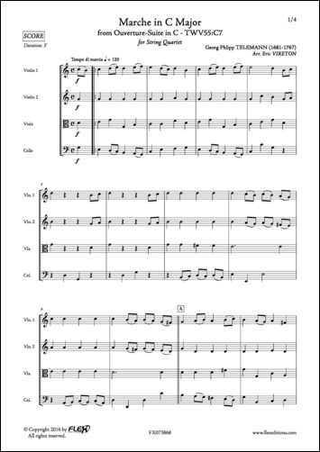 Marche en Do Majeur extraite de l'Ouverture Suite en Do - TWV55:C7 - G. P. TELEMANN - <font color=#666666>Quatuor à Cordes</font>