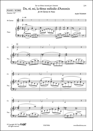 Do, ré, mi, la 6ème mélodie d'Antonin - A. TELMAN - <font color=#666666>Clarinet and Piano</font>