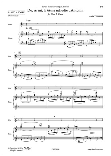 Do, ré, mi, la 6ème mélodie d'Antonin - A. TELMAN - <font color=#666666>Oboe and Piano</font>