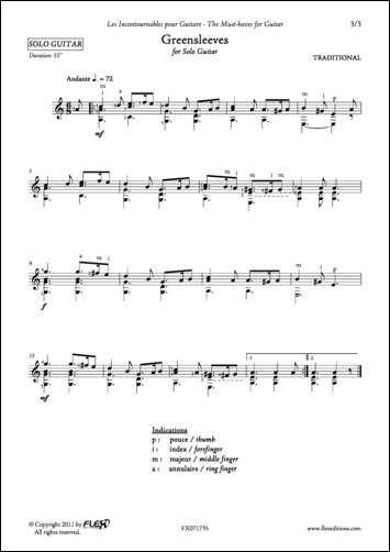 Greensleeves - TRADITIONNEL - <font color=#666666>Guitare Solo</font>