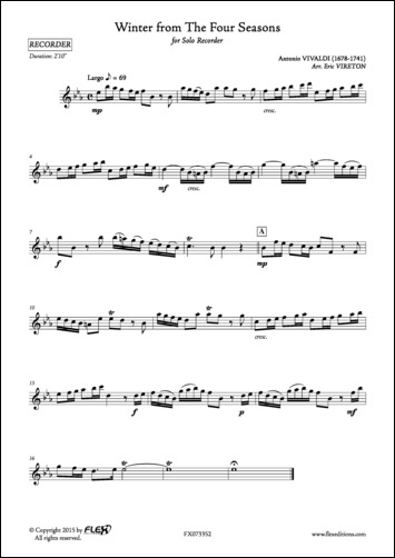 Winter from The Four Seasons - A. VIVALDI - <font color=#666666>Solo Recorder</font>