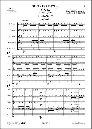 Suite Española Op. 47 - No. 1. GRANADA - I. ALBENIZ - <font color=#666666>Quintette de Clarinettes</font>