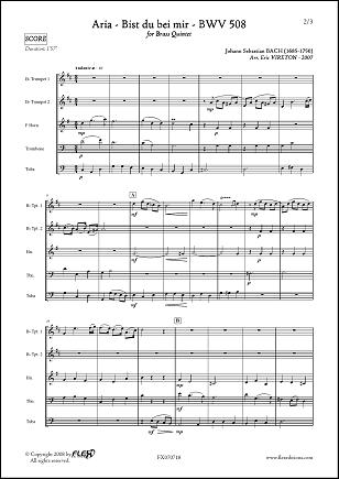 Aria BWV 508 - J.S. BACH - <font color=#666666>Brass Quintet</font>