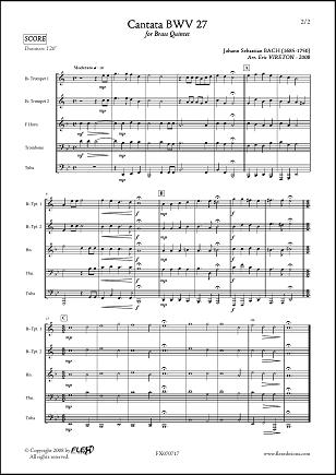 Cantata BWV 27 - J.S. BACH - <font color=#666666>Brass Quintet</font>