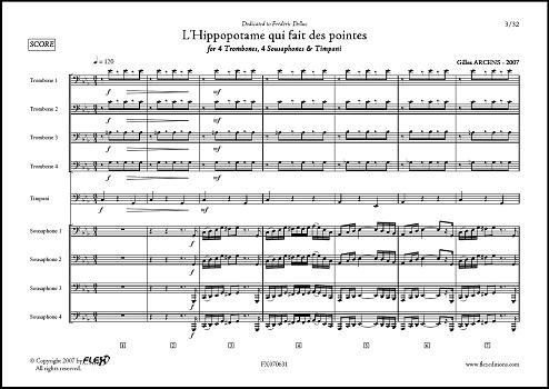 L'Hippopotame qui Fait des Pointes - G. ARCENS - <font color=#666666>Quatuor de Trombones, Quatuor de Sousaphones et Timbales</font>