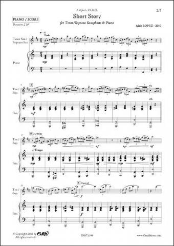 Short Story - A. LOPEZ - <font color=#666666>Saxophone Ténor ou Soprano & Piano</font>