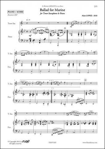 Ballad for Marine - A. LOPEZ - <font color=#666666>Saxophone Tenor & Piano</font>