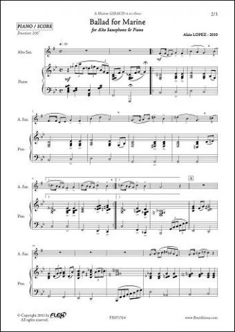 Ballad for Marine - A. LOPEZ - <font color=#666666>Saxophone Alto & Piano</font>
