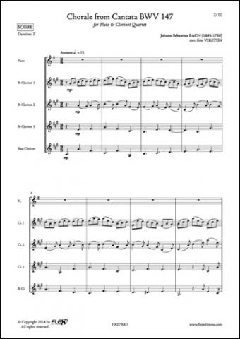Chorale de la Cantate BVW 147 - J. S. BACH - <font color=#666666>Flûte et Quatuor de Clarinettes</font>