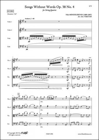 Romances Sans Paroles Opus 38 No. 4 - F. MENDELSSOHN - <font color=#666666>Quatuor à Cordes</font>
