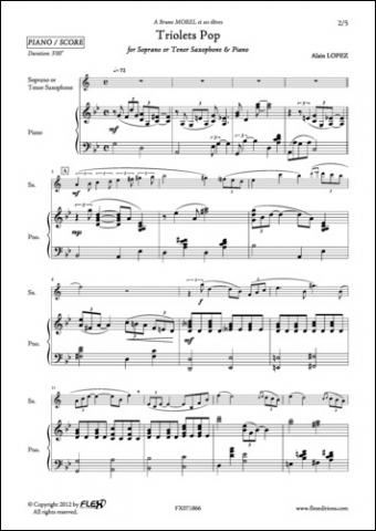 Triolets Pop - A. LOPEZ - <font color=#666666>Saxophone Ténor et Piano</font>
