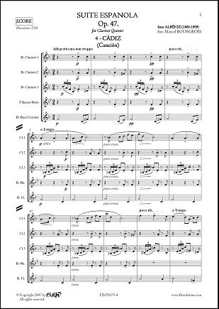 Suite Española Op. 47 - No. 4. CÁDIZ - I. ALBENIZ - <font color=#666666>Clarinet Quintet</font>