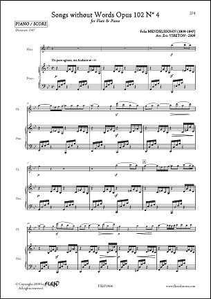Songs without Words Opus 102 No. 4 - F. MENDELSSOHN - <font color=#666666>Flute & Piano</font>