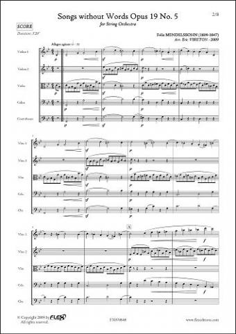 Songs without Words Opus 19 No. 5 - F. MENDELSSOHN - <font color=#666666>String Orchestra</font>