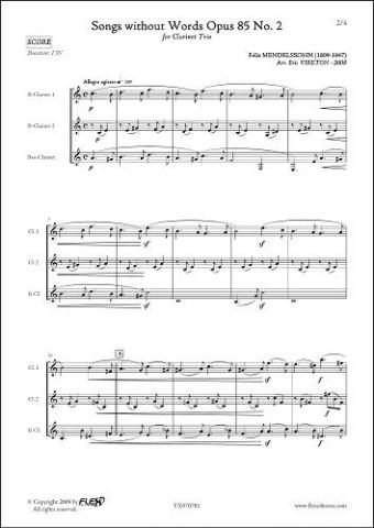 Songs without Words Opus 85 No. 2 - F. MENDELSSOHN - <font color=#666666>Clarinet Trio</font>