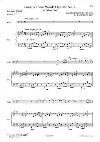 Songs without Words Opus 67 No 2 - F. MENDELSSOHN - <font color=#666666>Cello and Piano</font>