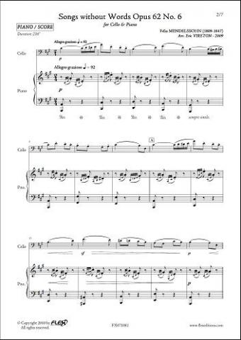 Songs without Words Opus 62 No 6 - F. MENDELSSOHN - <font color=#666666>Cello and Piano</font>