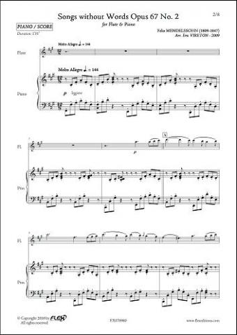 Songs without Words Opus 67 No. 2 - F. MENDELSSOHN - <font color=#666666>Flute & Piano</font>