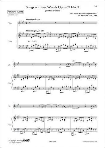 Songs without Words Opus 67 No. 2 - F. MENDELSSOHN - <font color=#666666>Oboe & Piano</font>