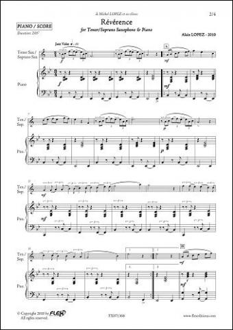 Révérence - A. LOPEZ - <font color=#666666>Tenor or Soprano Saxophone & Piano</font>