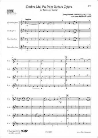 Ombra Mai Fu de l'Opéra Xerxes - G.F. HAENDEL - <font color=#666666>Saxophone Quartet</font>