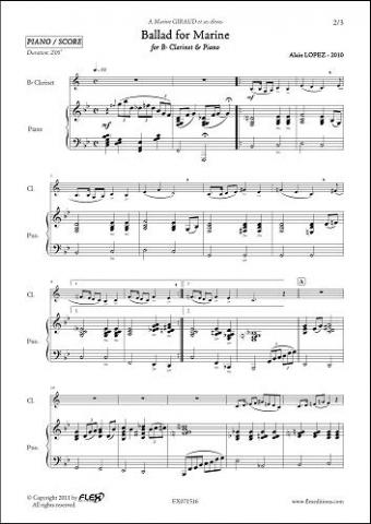 Ballad for Marine - A. LOPEZ - <font color=#666666>Clarinet & Piano</font>