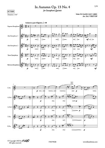 In Autumn Op. 13 No. 4 - N. GADE - <font color=#666666>Saxophone Quintet</font>
