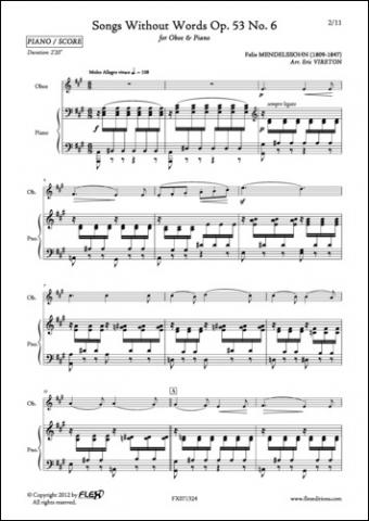 Songs Without Words Opus 53 No. 6 - F. MENDELSSOHN - <font color=#666666>Oboe and Piano</font>
