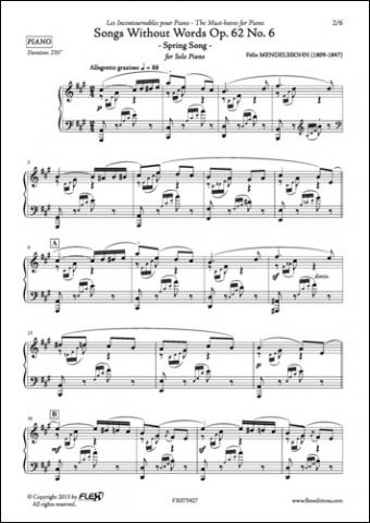 Songs without Words Op. 62 No. 6 - Spring Song - F. MENDELSSOHN - <font color=#666666>Solo Piano</font>