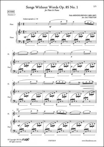 Songs Without Words Opus 85 No. 1 - F. MENDELSSOHN - <font color=#666666>Flute and Piano</font>