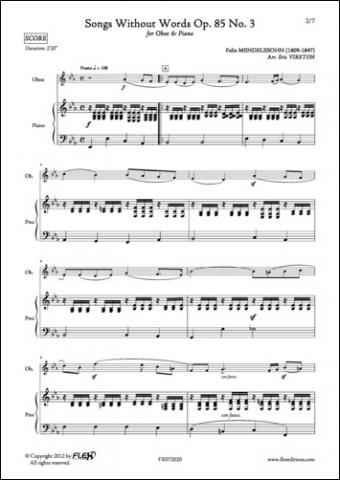 Songs Without Words Opus 85 No. 3 - F. MENDELSSOHN - <font color=#666666>Oboe and Piano</font>