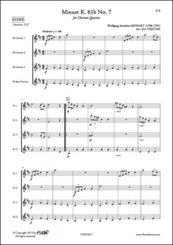 Minuet K. 61b No. 7 - W. A. MOZART - <font color=#666666>Clarinet Quartet</font>