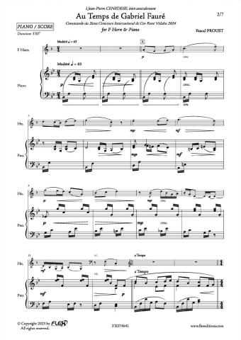 Au Temps de Gabriel Fauré - P. PROUST - <font color=#666666>Horn and Piano</font>