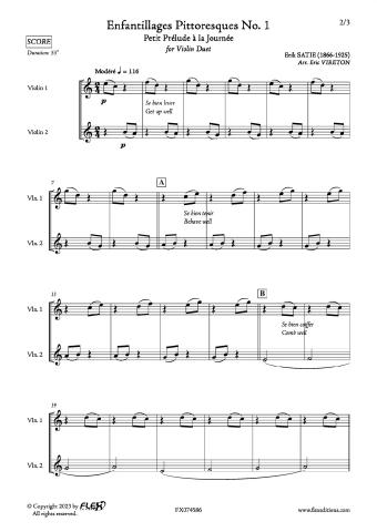 Enfantillages Pittoresques No. 1 - Petit Prélude à  la Journée - E. SATIE - <font color=#666666>Violin Duet</font>